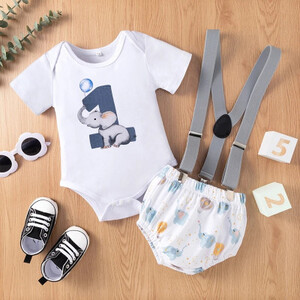 9 متر-18 متر ملابس الطفل جديد الفيل طباعة ربطة القوس Top العلوي مع تسلق دعوى الحمالات ثلاث قطع دعوى مناسبة ل ملابس الصيف