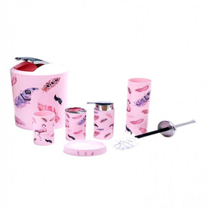 طقم إكسسوارات الحمام مكون من 6 قطع وردي/أزرق 20x20x30 سنتيمتر