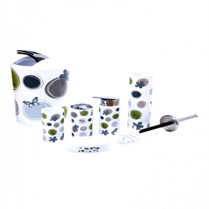 طقم إكسسوارات حمام مكون من 6 قطع أبيض/أخضر/رمادي