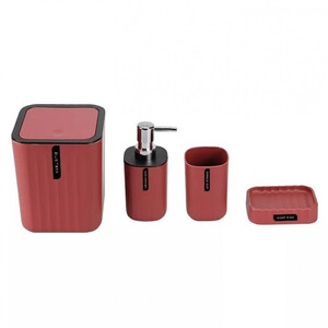 طقم اكسسوارات للحمام من 4 قطع-أحمر