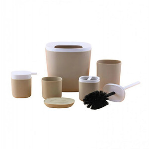 طقم اكسسوارات حمام 6 قطع بيج / أبيض