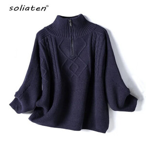 سترة نسائية كبيرة الحجم من الصوف المحبوك ، بلوفر سميك دافئ محبوك ، أحادي اللون ، أكمام طويلة ، بسحاب ، معطف شتوي ،