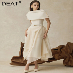 DEAT أنيقة 2 قطعة مجموعة عارية الذراعين عباءة غير النظامية الشاش لصق حزام فستان المرأة مساء بدلة الحفلات 2026 ربيع جديد المد 35Z3467