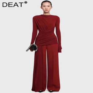 DEAT أنيقة 2 قطعة مجموعة س الرقبة غير المتماثلة مطوي كم طويل أعلى عالية الخصر واسعة الساق الجينز المرأة دعوى 2026 ربيع جديد 35Z3224