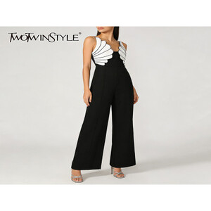 بدلة نسائية عصرية من TWOTWINSTYLE بألوان متباينة وتطريزات، بياقة على شكل V بدون أكمام وخصر مرتفع، ملابس نسائية كاجوال