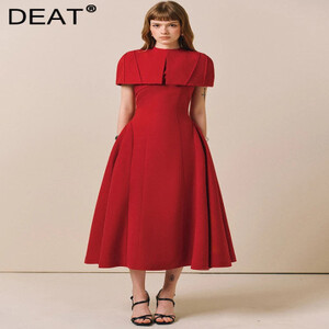 DEAT أنيقة 2 قطعة مجموعة عباءة س الرقبة مطوي أكمام ألف خط فستان المرأة مساء حفلة البدلة 2026 ربيع موضة جديدة 35Z2069