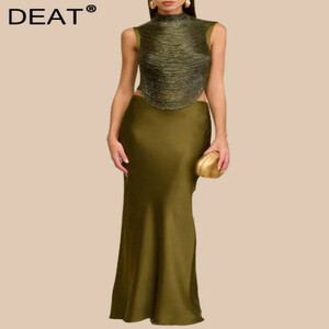 DEAT أنيقة 2 قطعة مجموعة بلا أكمام شرابة المرقعة الأعلى سليم وصمة عار تنورة المرأة مساء بدلة الحفلات 2026 ربيع جديد المد 35Z3809
