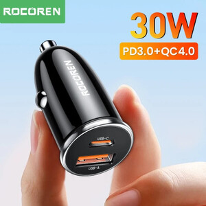 شاحن سيارة Rocoren 30 واط USB Type C سريع الشحن QC PD شحن سريع شاحن محول آيفون 14 برو ماكس 13 سامسونج شاومي Poco