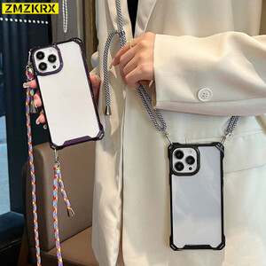 قلادة كروسبودي الحبل الحبل واضح الحالات الصعبة آيفون 13 12 MiNi 11 14 Pro Max XS XR X 8 7 Plus SE 3 غطاء ناعم شفاف