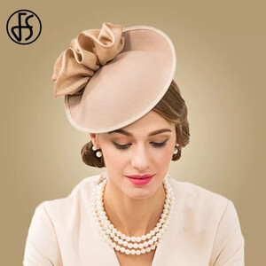 FS القبعات البريطانية النساء الفاسناتور للكنيسة 100  الصوف قبعة دائرية سوداء ورأى فيدورا خمر زهرة الزفاف السيدات ديربي قبعة