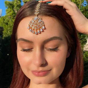 سلسلة أمامية هندسية أنيقة للنساء ، زينة زفاف هندية ، غطاء رأس بوهيمي ، شرابة ، حجر الراين ، مجوهرات شعر ، هدية ،