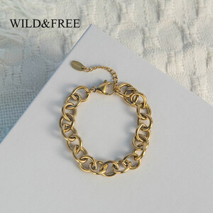البرية و الحرة جديد بسيط الذهب اللون ربط سلسلة أساور للنساء موضة الشرير سميكة دائرة كبيرة سلسلة سوار مجوهرات الحفلات هدية